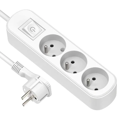 Image de Electraline 32040 Bloc multiprise 3 prises avec interrupteur, fiche plate 1.5 m Blanc