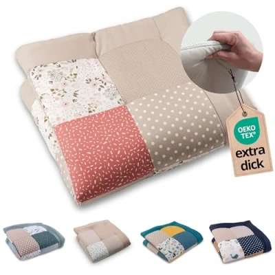 Afbeelding van ULLENBOOM kruipdeken voor baby&#039;s, 100 x cm, 100% Oeko Tex, gemaakt in de EU, dik gevoerd, roze bloemen, ideaal als babyspeelmat, motorische mat en vloermat kinderen