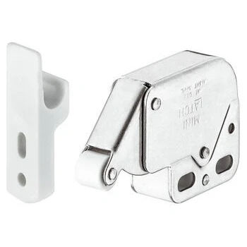 Afbeelding van Veersluiting met snapper, Mini Latch, om te schroeven, snapper sluiting: vernikkeld/wit, tegenstuk: wit