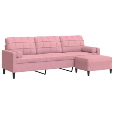 Image de vidaXL Canapé à 3 places avec repose pieds Rose 210 cm Velours3278280