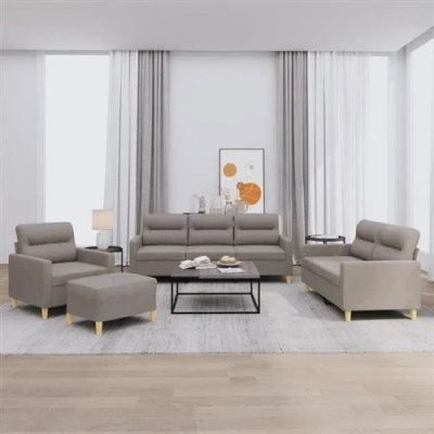 Image de vidaXL Ensemble de canapés 4 pcs avec coussins Taupe Tissu