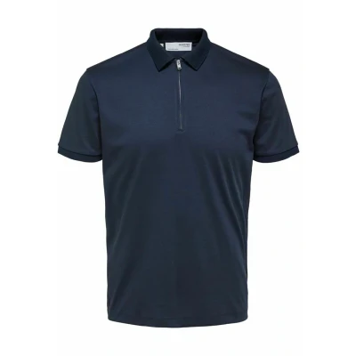 Afbeelding van Selected Homme Slhfave ZIP Poloshirt, Heren, Maat: Small, Sky captain