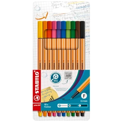 Afbeelding van STABILO point 88 fineliner, etui van 10 stuks in geassorteerde kleuren fineliner