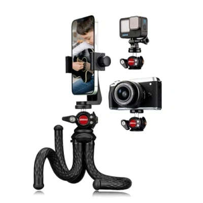 Afbeelding van Lammcou Flexibel smartphone statief met volledig draaibaar kogelgewricht, verticale en horizontale houder voor mobiele telefoon, Go Pro adapter, YouTube camera, vakantie