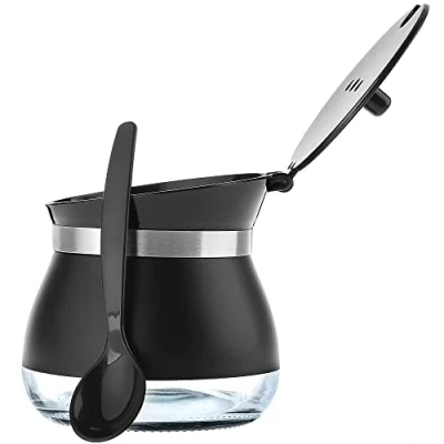 Afbeelding van KADAX Suikerpot met lepel, 270 ml, van gepoedercoat glas, suikerzoutvaatje, 9 x cm, 2 kleuren, deksel, voor thee, suiker, zwart