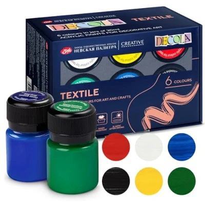 Afbeelding van Decola Acrylverfset voor kleding, 6 x 20 ml, machinewasbestendige textielverf
