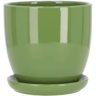 Afbeelding van KOTARBAU® Keramische bloempot met lekbak, 17 cm, groen
