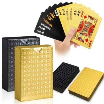 Afbeelding van WUGAUWOR 2 kaartspellen van kunststof, waterdicht, gouden en zwarte speelkaarten, diamantspeelkaart voor bridge, blackjack, tarot kaartspel