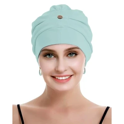 Afbeelding van Osvyo Chemotulbanden voor dames, haaruitvalmuts, lichtgewicht katoen, verzegelde verpakking, één maat, PISTACHIO LICHT