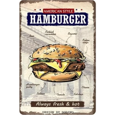 Afbeelding van Wandbord Cafe Pub Snackbar Restaurant American Style Hamburger Always Fresh And Hot