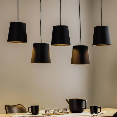 Afbeelding van Lucande Hanglamp 5lichts ijzer, textiel E27 zwart