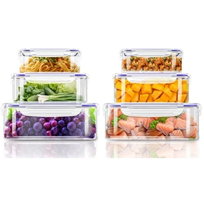 Afbeelding van KICHLY Lot de 12 récipients hermétiques en plastique avec couvercles pour cuisine, garde manger, réfrigérateur Anti fuite (bleu)