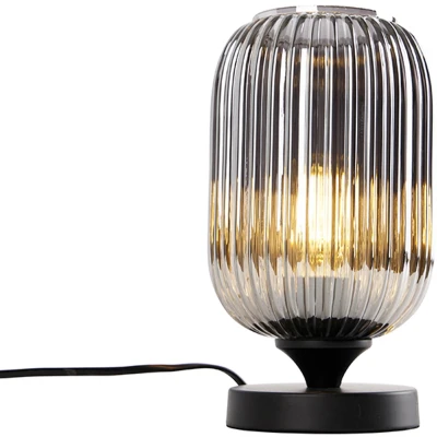 Afbeelding van QAZQA Art Deco tafellamp zwart met smoke glas Banci