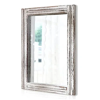 Afbeelding van Houten Spiegel met Frame Rustieke Muur Rechthoek Decoratieve Boerderij Slaapkamer Badkamer Opknoping Thuis Decor