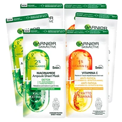 Afbeelding van 3 x Garnier SkinActive Niacinamide stoffen masker Ampolla Detox reinigend + vitamine C anti vermoeidheid