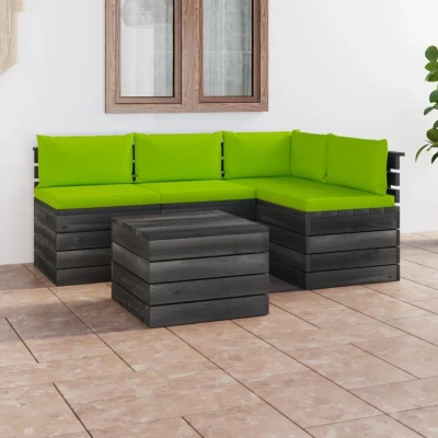 Afbeelding van 5 delige Loungeset met kussens pallet massief grenenhout