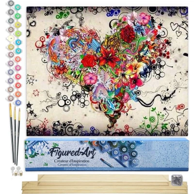 Afbeelding van Figured&#039;Art Schilderen op Nummer Volwassenen canvas Liefde Bloemen Handwerk acrylverf Kit DIY Compleet 40x50cm met houten lijst