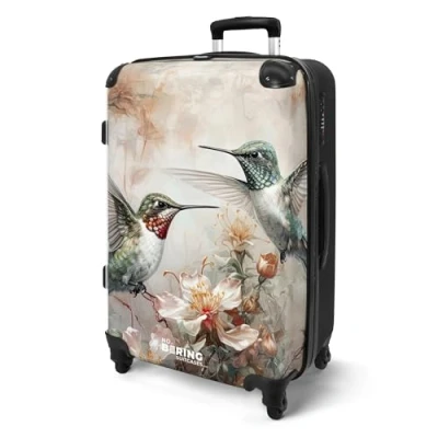 Afbeelding van NoBoringSuitcases.com® Koffer groot Rolkoffer lichtgewicht Twee fladderende kolibries tussen bloemen Reiskoffer met 4 wielen Grote trolley XL 20 kg bagage