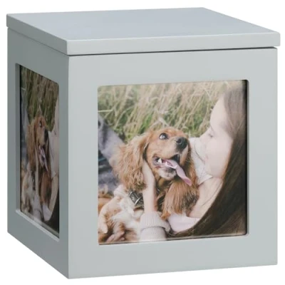 Afbeelding van Navaris huisdieren urn Met fotolijst Voor honden of katten een mooie spreuk Aandenken aan je hond kat 14 x 15 cm Van hout