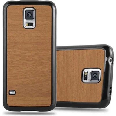 Afbeelding van Cadorabo Hoesje geschikt voor Samsung Galaxy S5 / NEO in WOODEN BRUIN Beschermhoes gemaakt van flexibel TPU silicone Case Cover