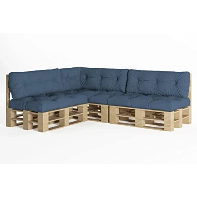 Afbeelding van chilly pilley europalletkussen met vlokken van schuim, geschikt voor palletmeubels, rugkussen, zitkussen en zijkussen, verkrijgbaar als set meerdere kussens (7 delige set, blauw)