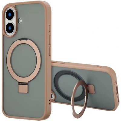 Afbeelding van Accezz Hoesje Geschikt voor iPhone 16 Ring Stand Backcover MagSafe bruin