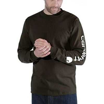 Afbeelding van Carhartt T Shirt Lange Mouw Sleeve Logo Antraciet/Peat Maat S (valt als M)