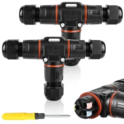 Afbeelding van 2 stuks IP68 waterdichte 3 polige kabelverbinders, T vorm, waterdicht, polig, voor kabel met een diameter van tot 12 mm, weg aansluitdoos, tuin, buiten