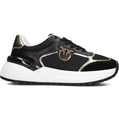 Afbeelding van Pinko GEM Sneakers laag, Dames, Maat: 37, Black/platinum/white Leer/ synthetisch