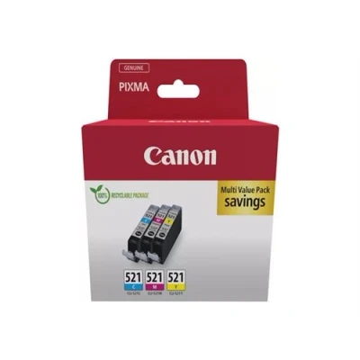 Image de Canon CLI 521 C/M/Y Multi Pack de 3 9 ml jaune, cyan, magenta original boîte réservoir d&#039;encre pour PIXMA iP3600, iP4700, MP540, MP550, MP560, MP620, MP630, MP640, MP980, MP990, MX860, MX870