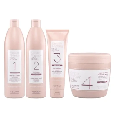 Afbeelding van ALFAPARF Lisse Design Keratine Therapy Volledige stijlbehandeling Deep Shampoo 500 ml + Smoothing Fluid Detangling Cream 125 Masker