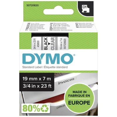Afbeelding van Dymo 45800 (S0720820) Tape Zwart op transparant (19 mm)