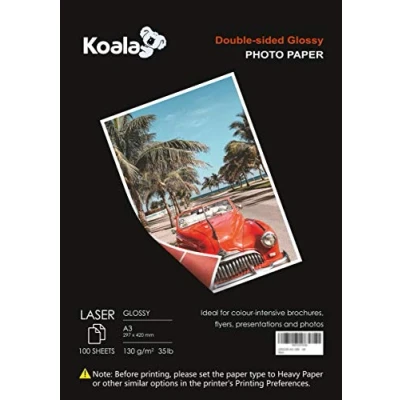Afbeelding van KOALA Dubbelzijdig glanzend fotopapier voor laserprinters, A3, 130 g/m², 100 vellen. Geschikt het afdrukken van foto&#039;s, brochures, certificaten, boekjes, flyers, kalenders, kaarten