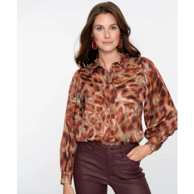 Afbeelding van Geisha Blouse Allover Print Bruin/dessin S