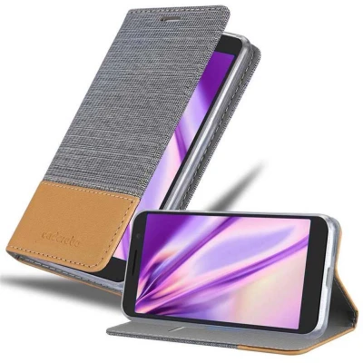 Afbeelding van Cadorabo Hoesje geschikt voor Alcatel 1 2019 in LICHTGRIJS BRUIN Beschermhoes met magnetische sluiting, standfunctie en kaartvakje Book Case Cover Etui