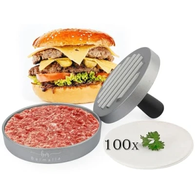 Afbeelding van Belmalia Hamburger Pers 100 Vellen Bakpapier voor Perfecte Burgers, Hamburgers, Gehaktballen, Braadpan, Barbecue, Anti Aanbaklaag, 11cm