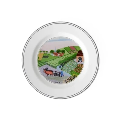 Afbeelding van Villeroy &amp; Boch Design Naif Broodbord &#039;&#039;Labour&#039; (ploegen), 17 cm, premium porselein, wit/meerkleurig