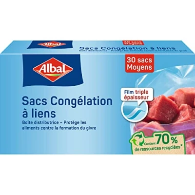 Image de Albal 30 Sacs Congélation à Liens Moyen Modèle 3L Triple épaisseur Boîte distributrice 70% de ressources recyclées