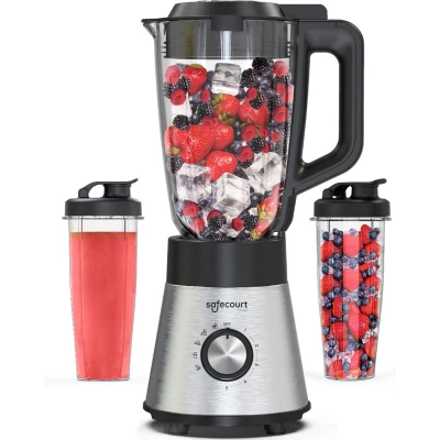 Afbeelding van Safecourt Kitchen Power blender 5 automatische programma&#039;s Smoothie maker +2 to go cups RVS