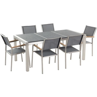 Afbeelding van GROSSETO Tuinset voor 6 Stoelen Grijs Graniet
