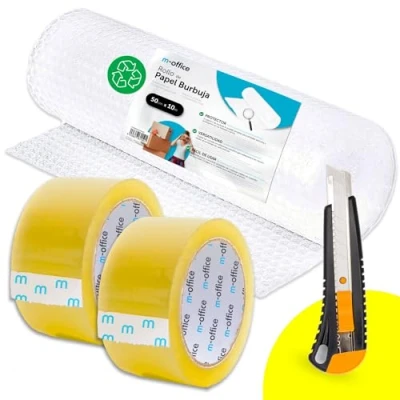 Afbeelding van bubbelplastic rol, gerecyclede bubbelrol voor verpakking, verhuizing, verpakking en dozen, · m office (50 cm x 10 m,