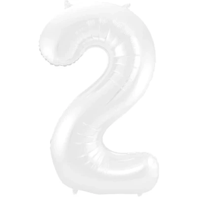 Afbeelding van Folie ballon cijfer 2 Mat Wit Metallic 86cm