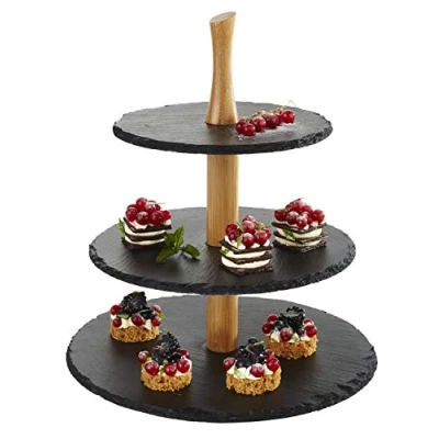 Afbeelding van APS Germany® Natuursteen Etagère met 3 Plateau&#039;s ø30/25/20xh34 cm