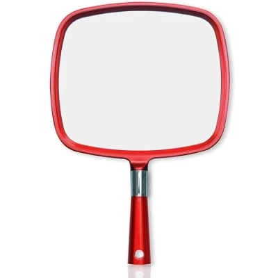Afbeelding van Handspiegel met handgreep, spiegel voor kapper en om haar te knippen, kapsalon, kappersspiegel, groot (rood)