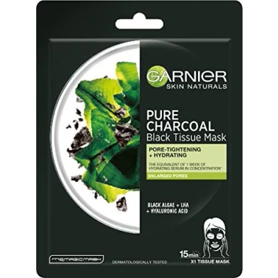 Afbeelding van GARNIER Black Textile Mask with Seaweed Extract Pure Charcoal Skin Natura l s (Black Tissue Mask) 28 g 28.0g