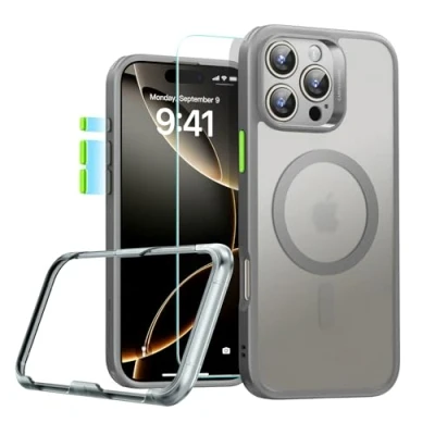 Afbeelding van ESR Classic Pro HaloLock Hoesje + Tempered Glass Geschikt voor Apple iPhone 16 Max Back Cover Compatibel met MagSafe Screen Protector Camera Bescherming Frosted Grijs