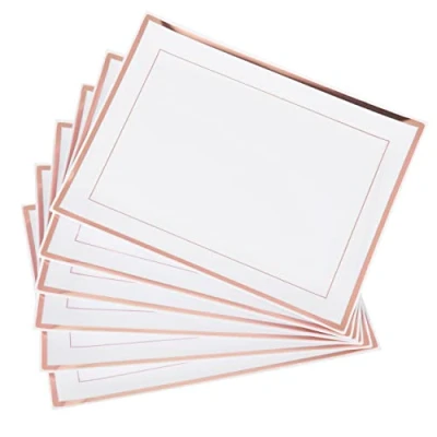 Afbeelding van MATANA 6 Witte Plastic Dienbladen met Roségouden Rand, 30x23cm Stevig en Herbruikbaar Buffetten, Feesten, Bruiloften, Verjaardagen, Doopsels, Kerstmis &amp; Meer