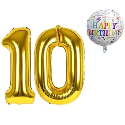 Afbeelding van XXL reuzenfolieballonnen, 101 cm + 45 ballon decoratielint 5 m, folieballon 10e verjaardag, geschikt voor helium, herbruikbaar, verjaardagsdecoratie jongens en meisjes