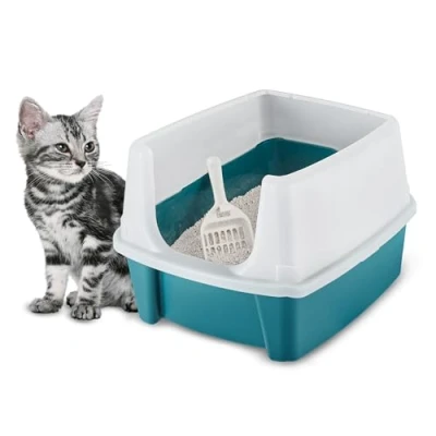 Afbeelding van Iris Ohyama CLH 12 Kattenbak met schep, stuks, blauw, eenvoudige reiniging, toilethuis, afneembare randen, voor volwassen katten, kittens, konijnen, BPA vrij, opening boven