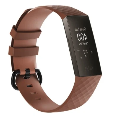 Afbeelding van Fitbit Charge 3 &amp; 4 siliconen diamant pattern bandje Maat: Large Coffee